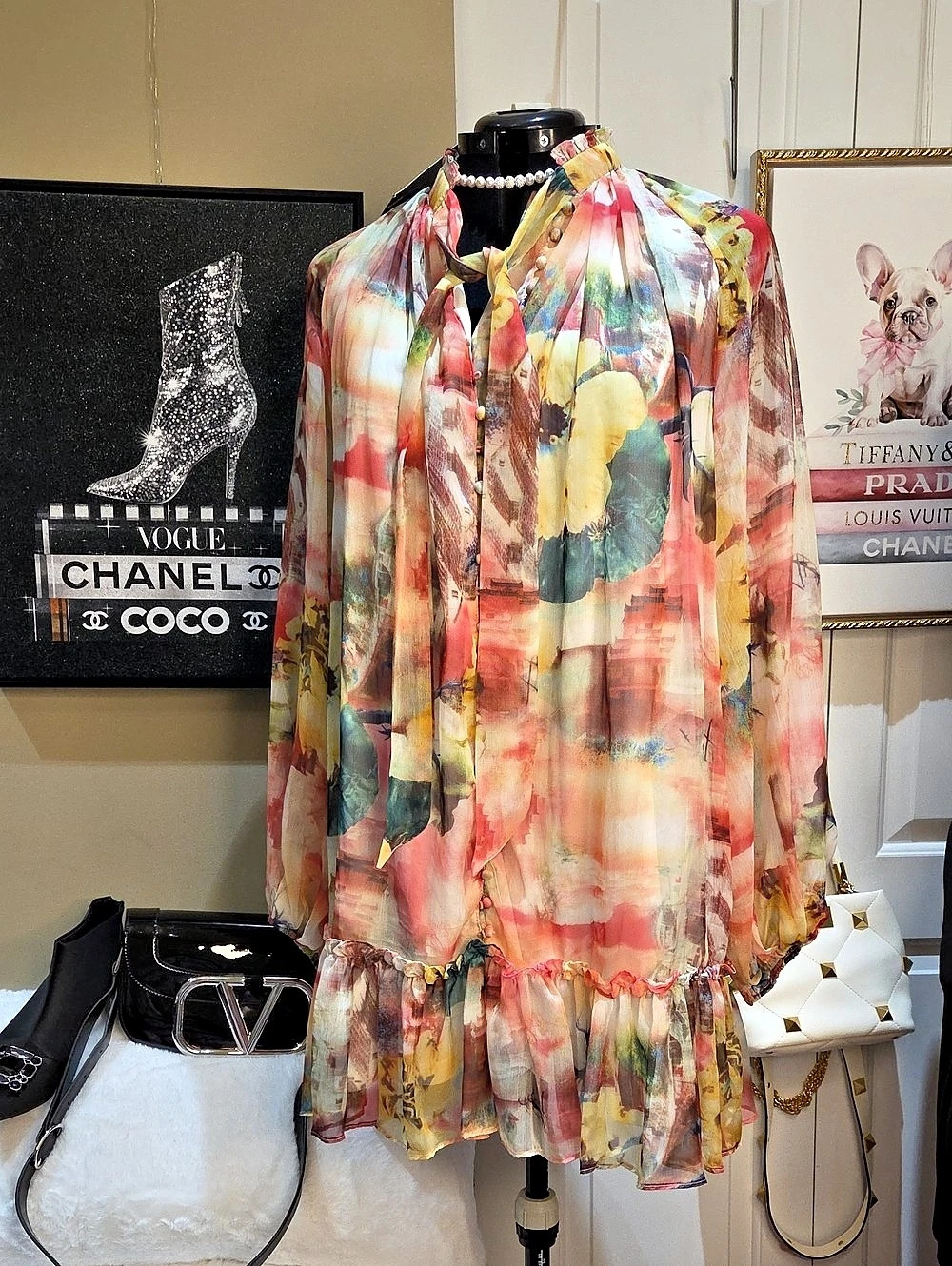 Fashion Nova Abstract Love Mini Dress Abstract Print Mini Dress in Yellow & Pink